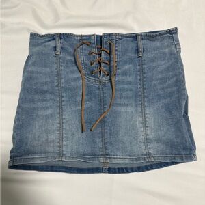 Garage Denim Skirt with Lace-Up Detail